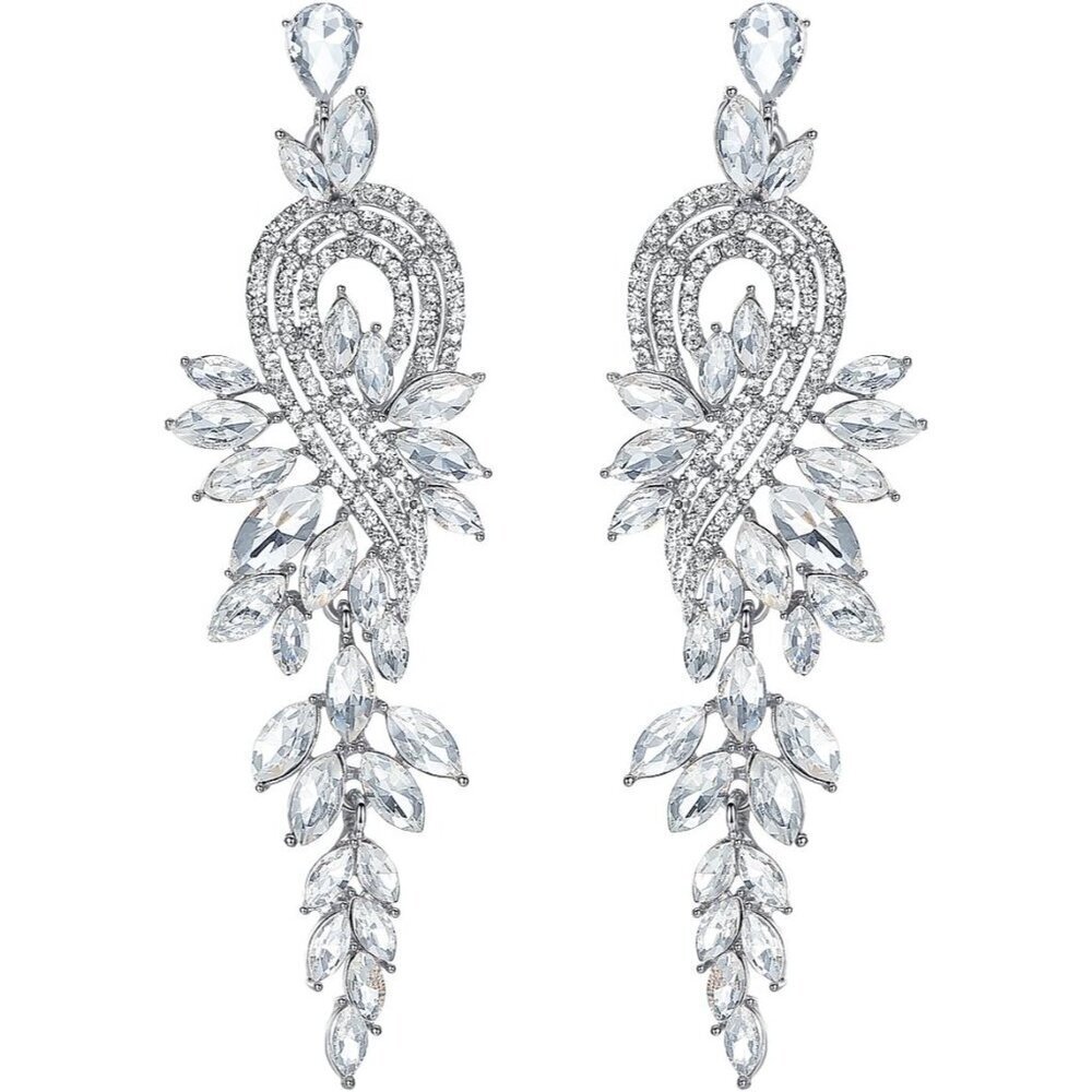 Bridal Crystal Dangle Earrings Women's Silver or Gold Tone, Elegant Jewelry